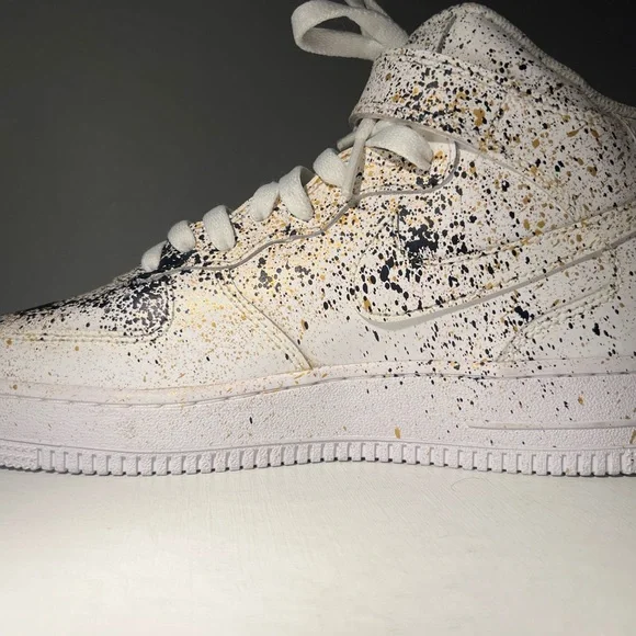 Nike Air Force 1 Mid Paint Splatter White Gold Black DH2933-111 5.5Y